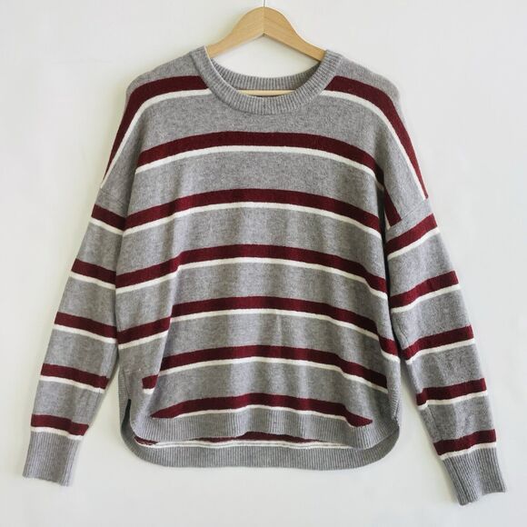 Madewell Maroon Grey Stripe Alpaca Wool‎ Blend Pullover Sweater Womens Small - Picture 1 of 7